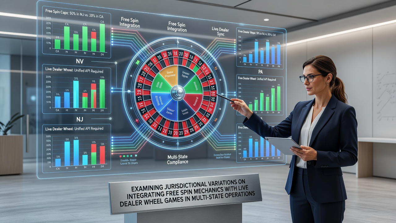 Live dealer wheel game interface showing integration points with digital free spin bonuses across state lines