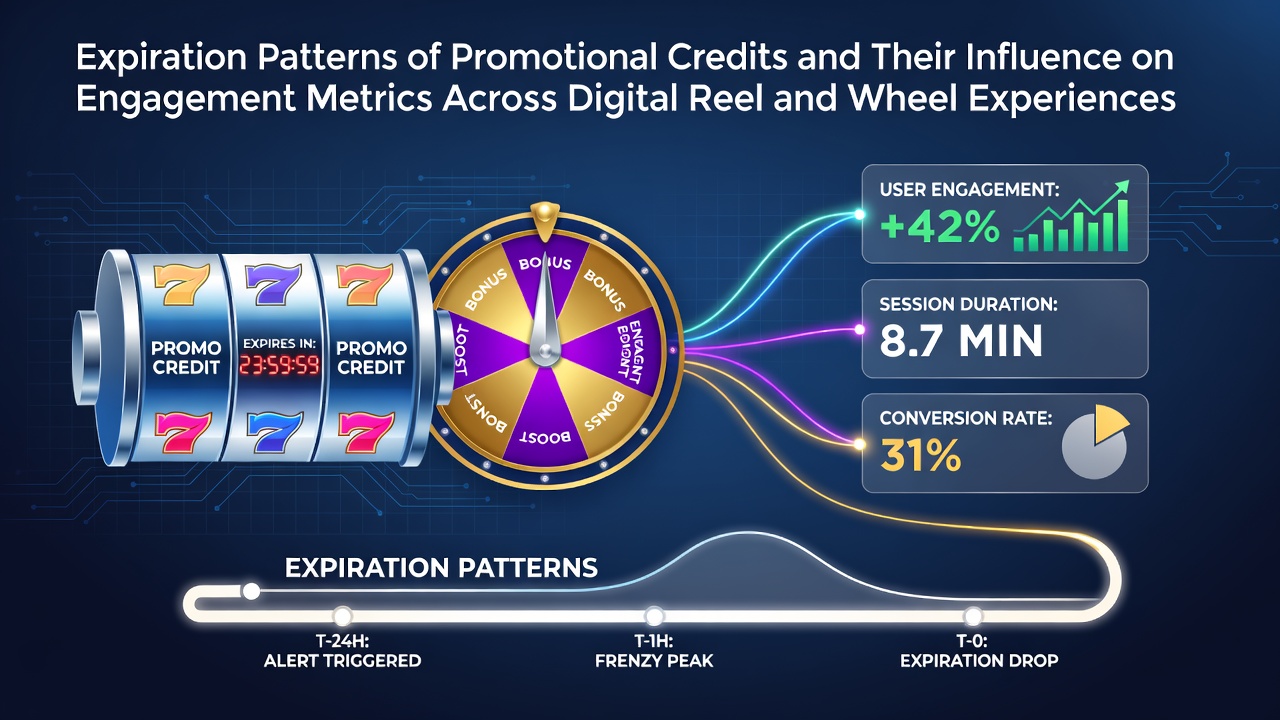 Digital interface showing promotional credit timers on reel and wheel gaming platforms