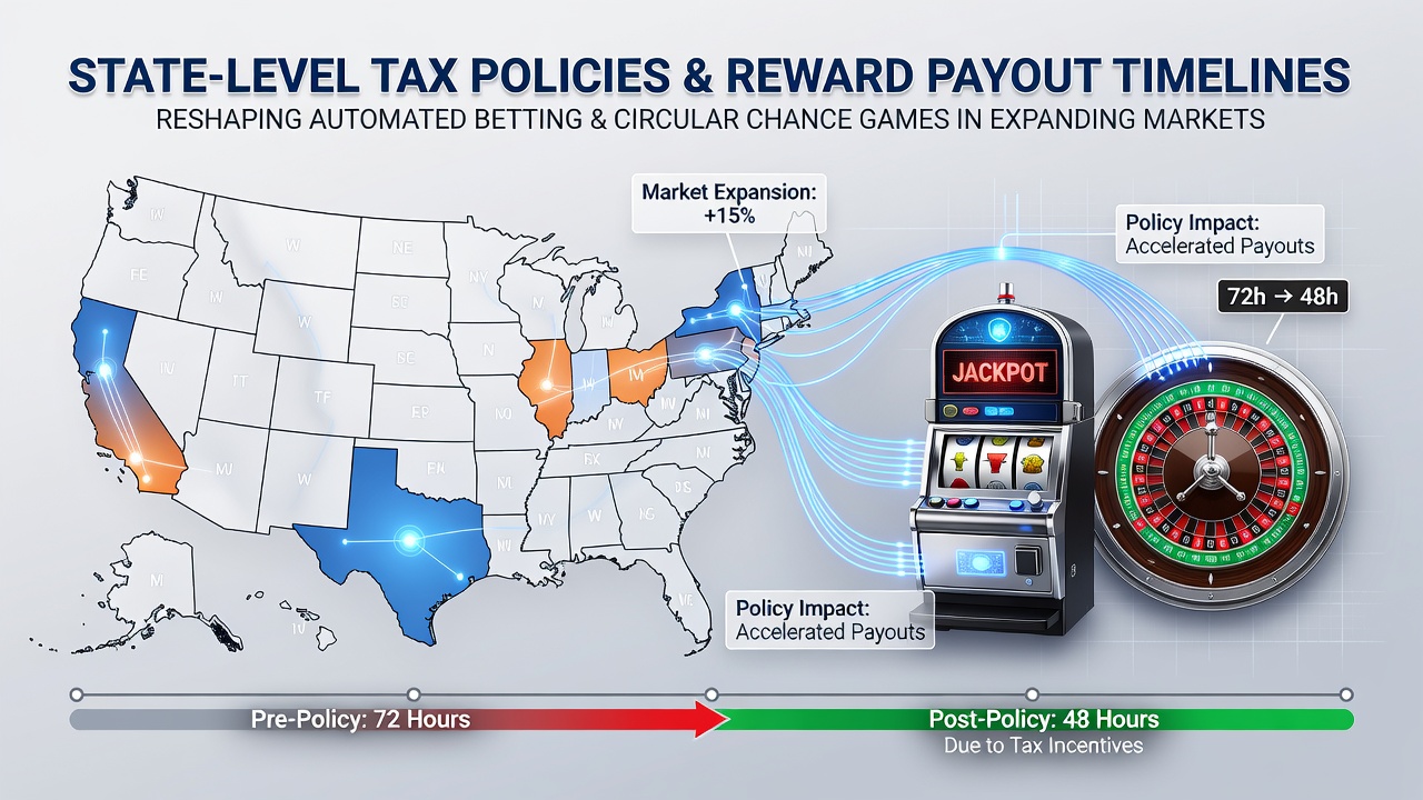 State tax policy documents alongside automated slot machines and roulette wheels in a modern gaming facility