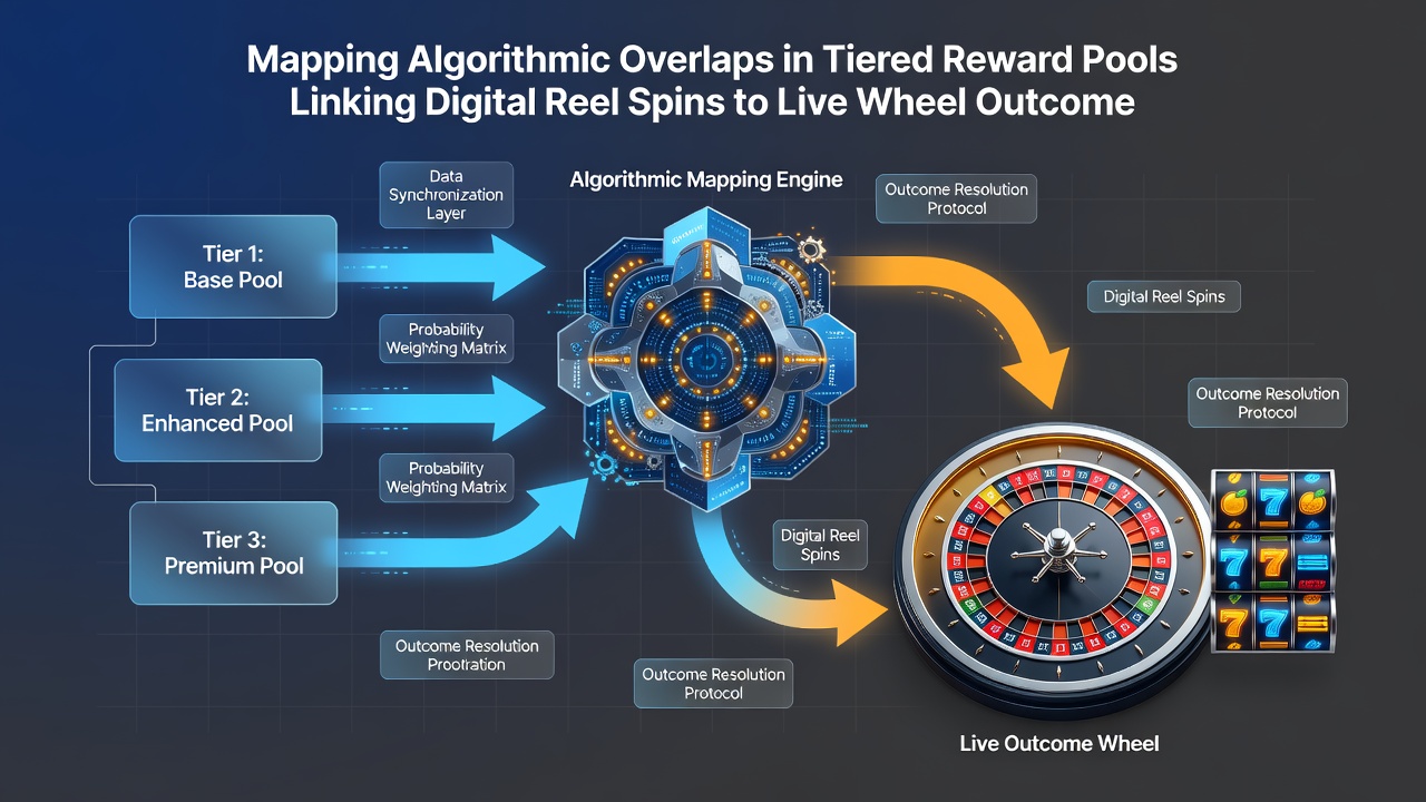 Flowchart illustrating synchronization of reel and wheel data into tiered reward pools across multiple states