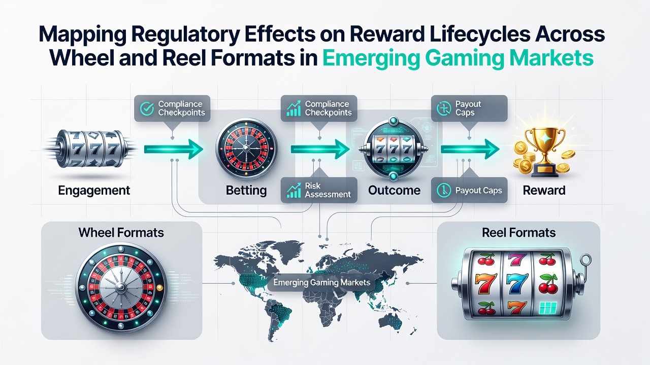 Diagram illustrating regulatory impacts on reward systems for wheel and reel gaming formats in emerging markets